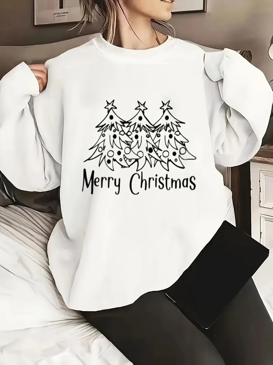 Women's Festive Christmas Tree Print Sweatshirt