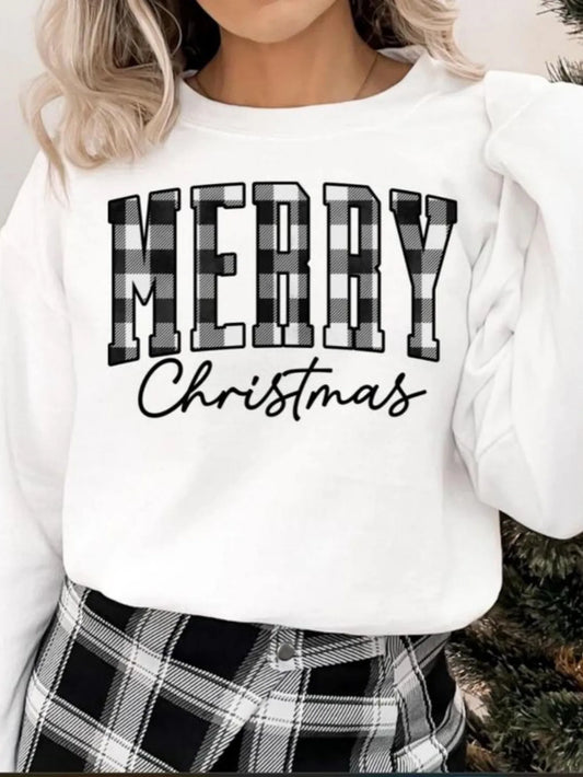 Cozy Merry Christmas Letter Print Crew Neck Sweatshirt