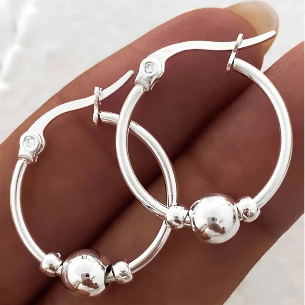 Women's Bead Ball Hoop Earrings