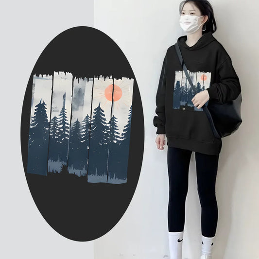 Forest Sunset Landscape Black Hoodie