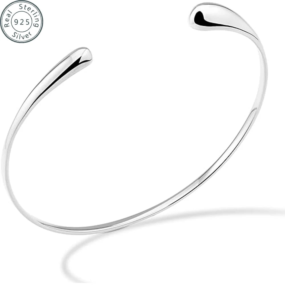 Sterling Silver Teardrop Cuff Bangle Bracelet for Women
