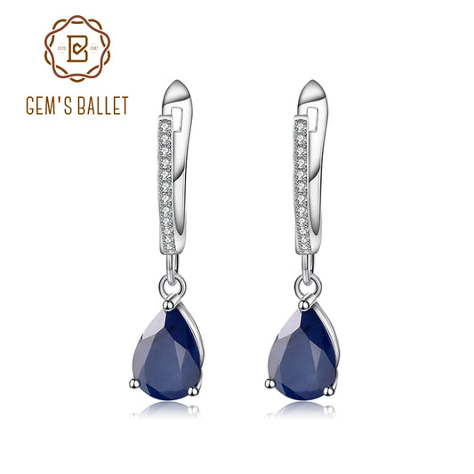 Women's Natural Blue Sapphire Gemstone Drop Earrings