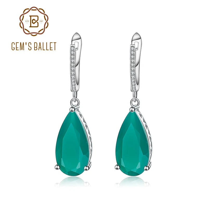 Women's Natural Green Agate Drop Earrings