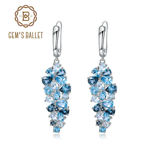 Women's Natural Gemstone Sterling Silver Drop Earrings