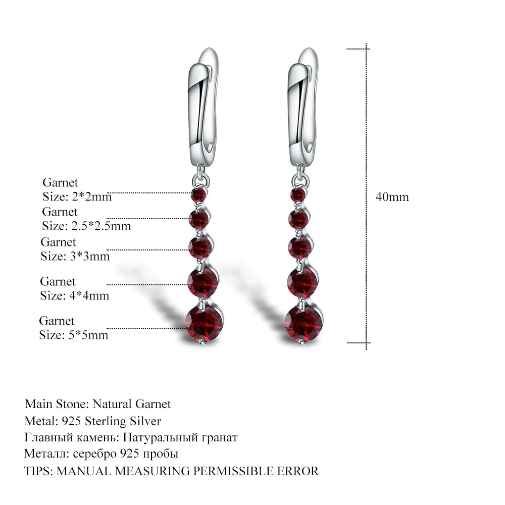 Women's Natural Red Garnet Gemstone Drop Earrings