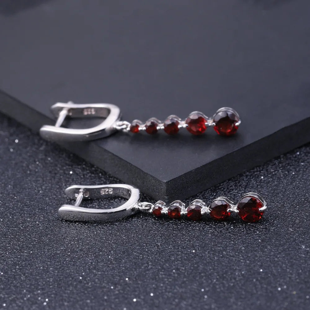 Women's Natural Red Garnet Gemstone Drop Earrings