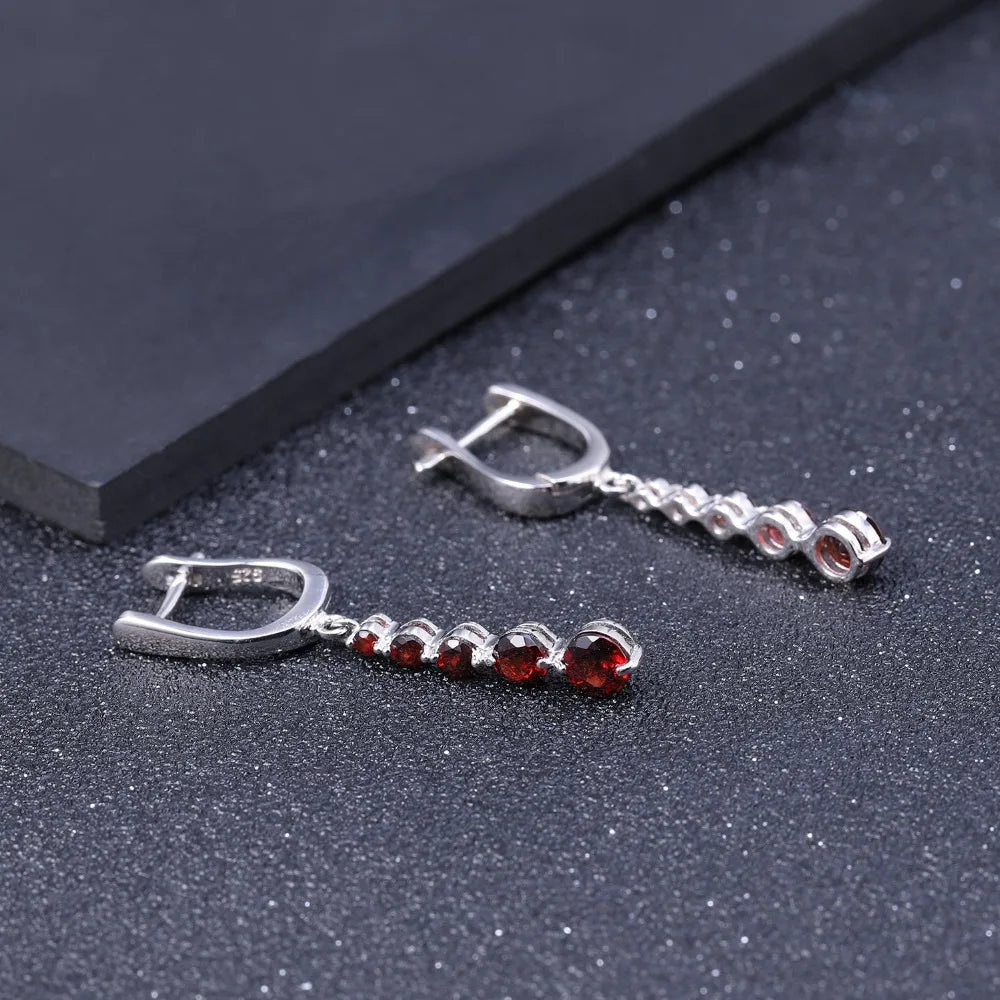 Women's Natural Red Garnet Gemstone Drop Earrings