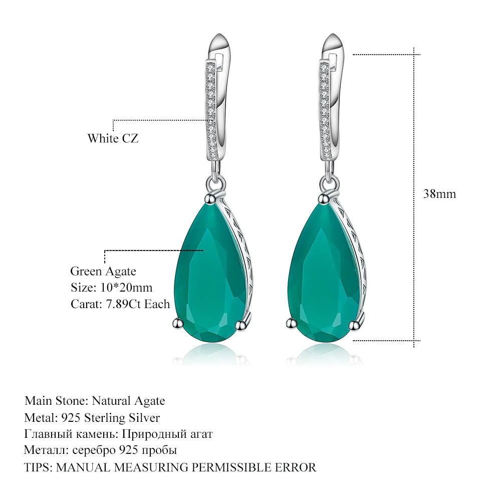 Women's Natural Green Agate Drop Earrings