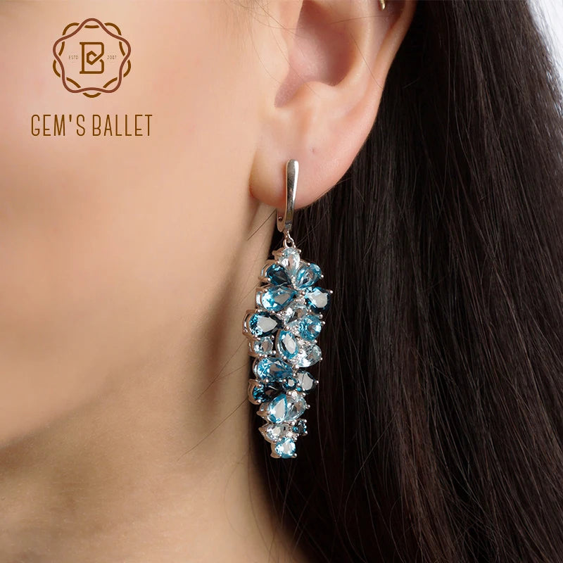 Women's Natural Gemstone Sterling Silver Drop Earrings