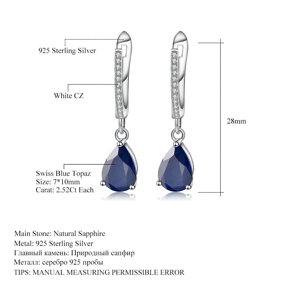 Women's Natural Blue Sapphire Gemstone Drop Earrings