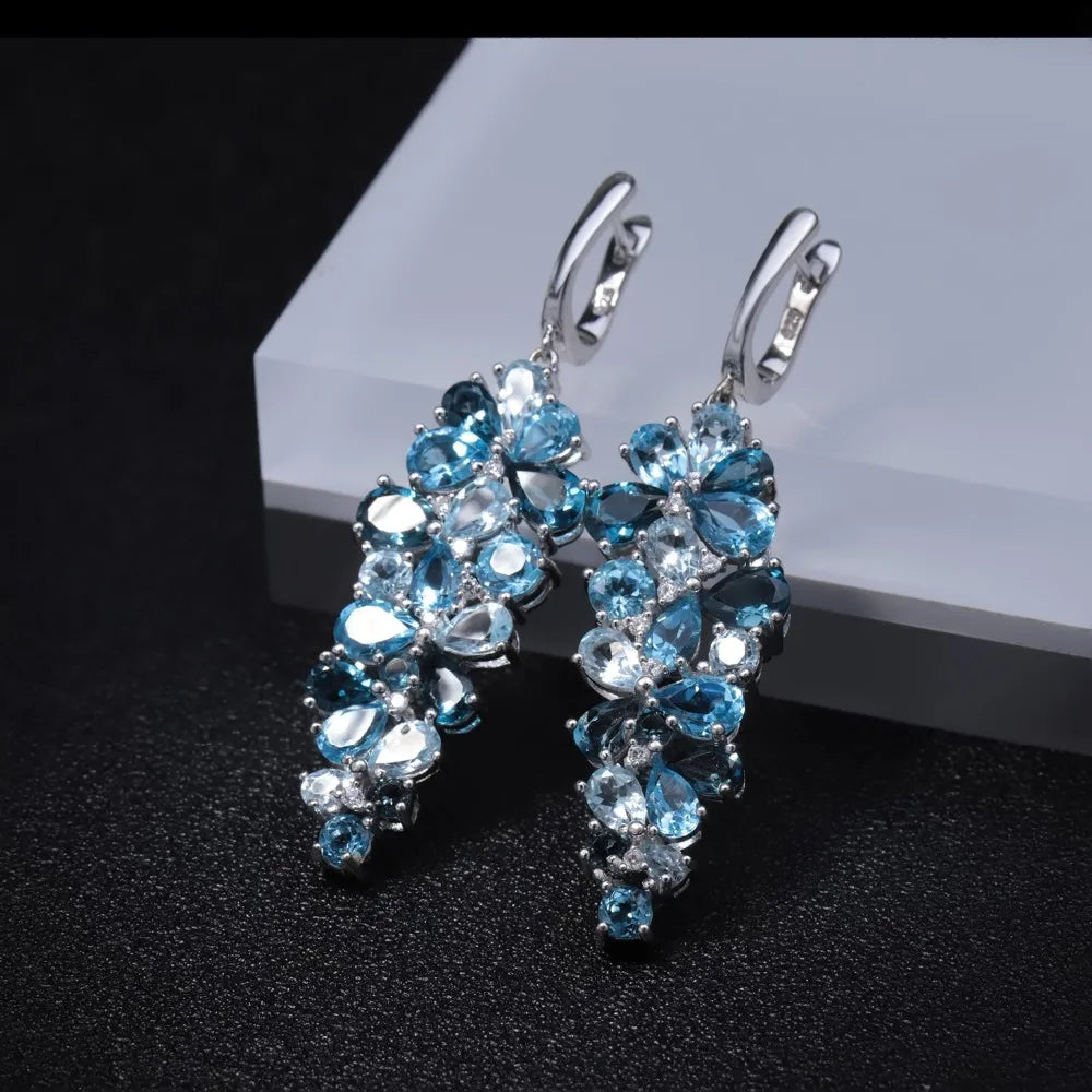 Women's Natural Gemstone Sterling Silver Drop Earrings