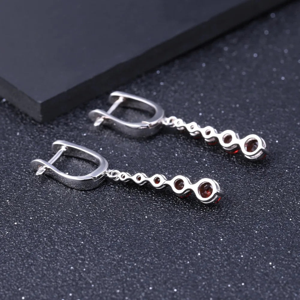 Women's Natural Red Garnet Gemstone Drop Earrings