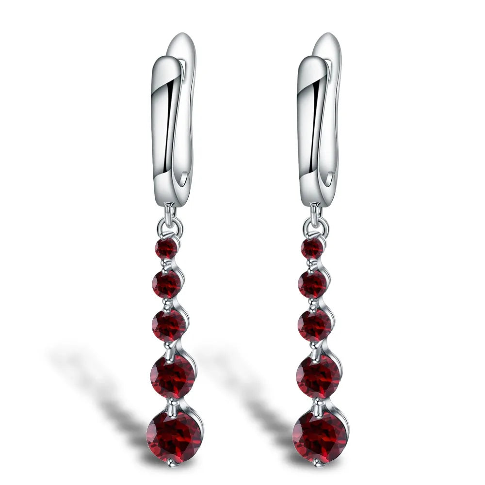 Women's Natural Red Garnet Gemstone Drop Earrings