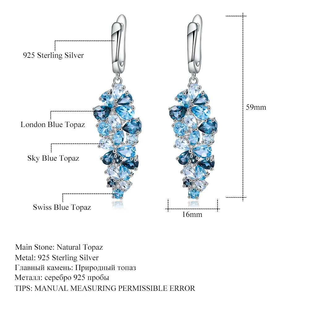 Women's Natural Gemstone Sterling Silver Drop Earrings