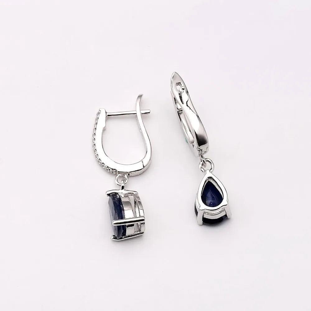 Women's Natural Blue Sapphire Gemstone Drop Earrings