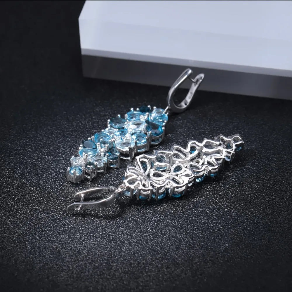 Women's Natural Gemstone Sterling Silver Drop Earrings