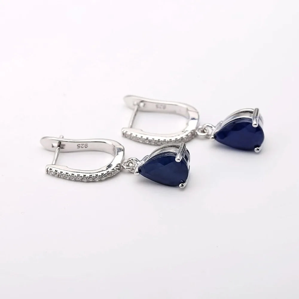 Women's Natural Blue Sapphire Gemstone Drop Earrings