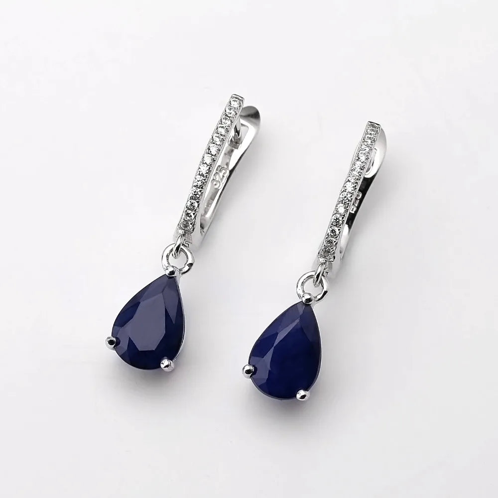 Women's Natural Blue Sapphire Gemstone Drop Earrings