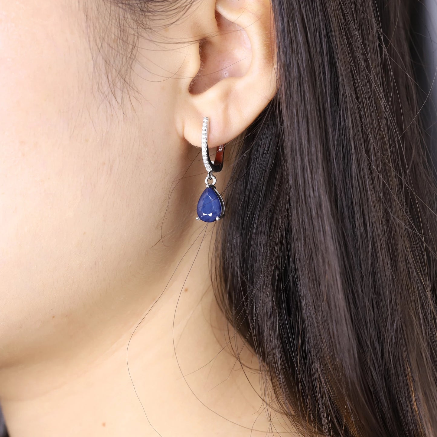 Women's Natural Blue Sapphire Gemstone Drop Earrings