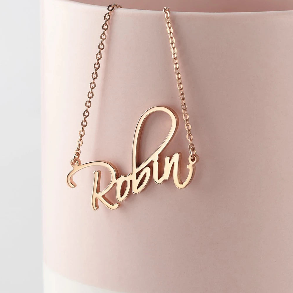 Women's Cursive Personalized Nameplate Pendant Necklace