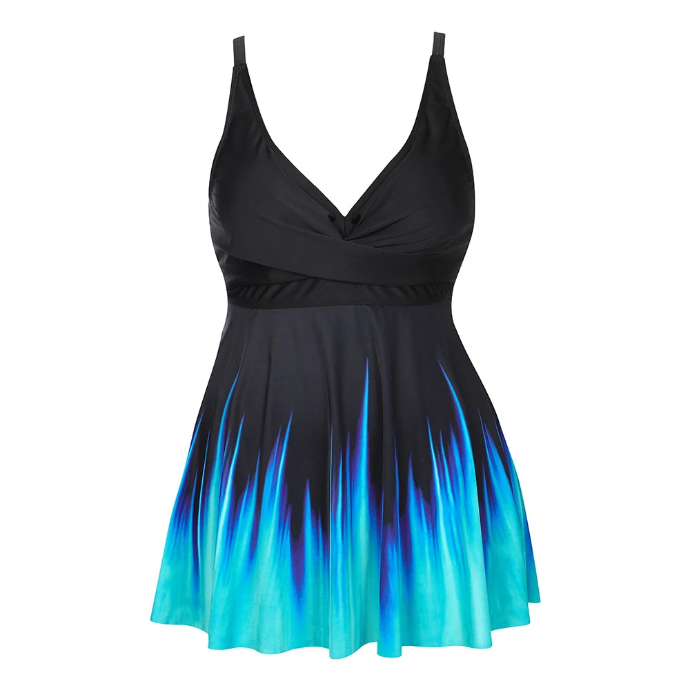Plus Size Women's Printed Strappy Padded Swimdress + Hot Shorts Sets