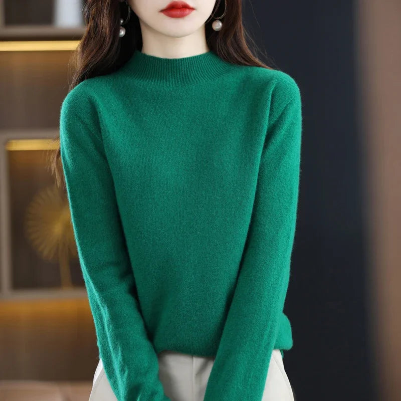 Women's Casual 100% Pure Wool Half-neck Pullover Cashmere Sweater