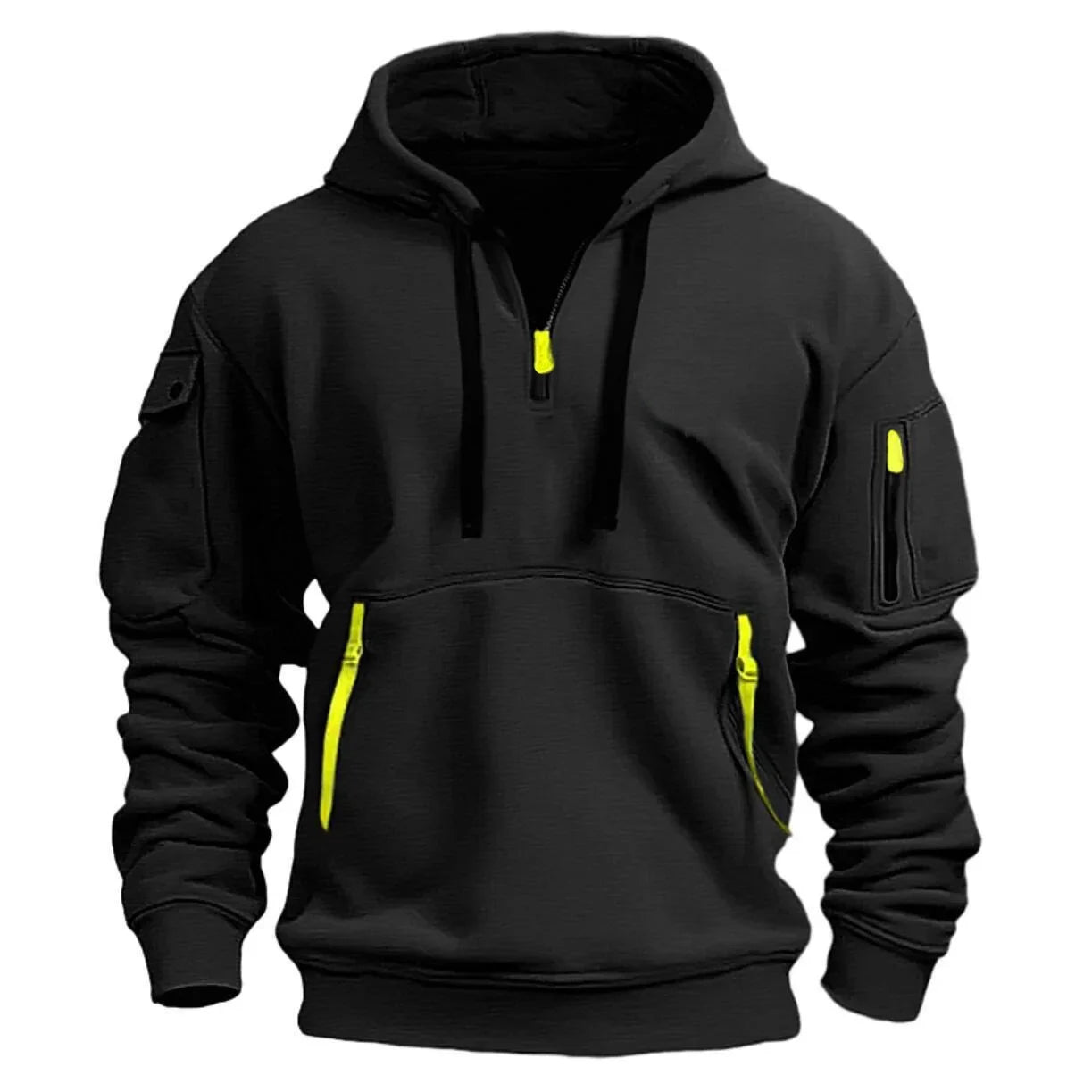 Men's Multi Pocket Zipper Fleece Hooded Sweatshirt