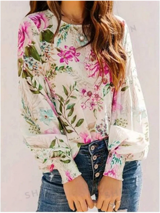 Women's Floral Loose Long Sleeve Top