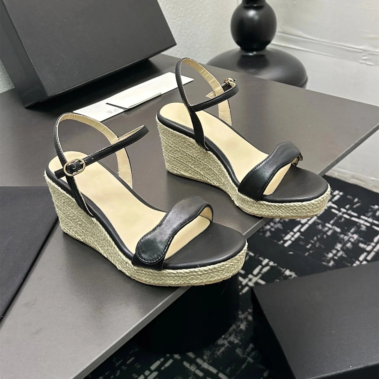 Women Genuine Leather Sandals High Heels Wedges