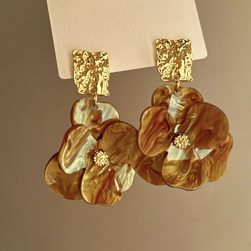 Vintage Acrylic Flower Petal Pendant Earrings For Women