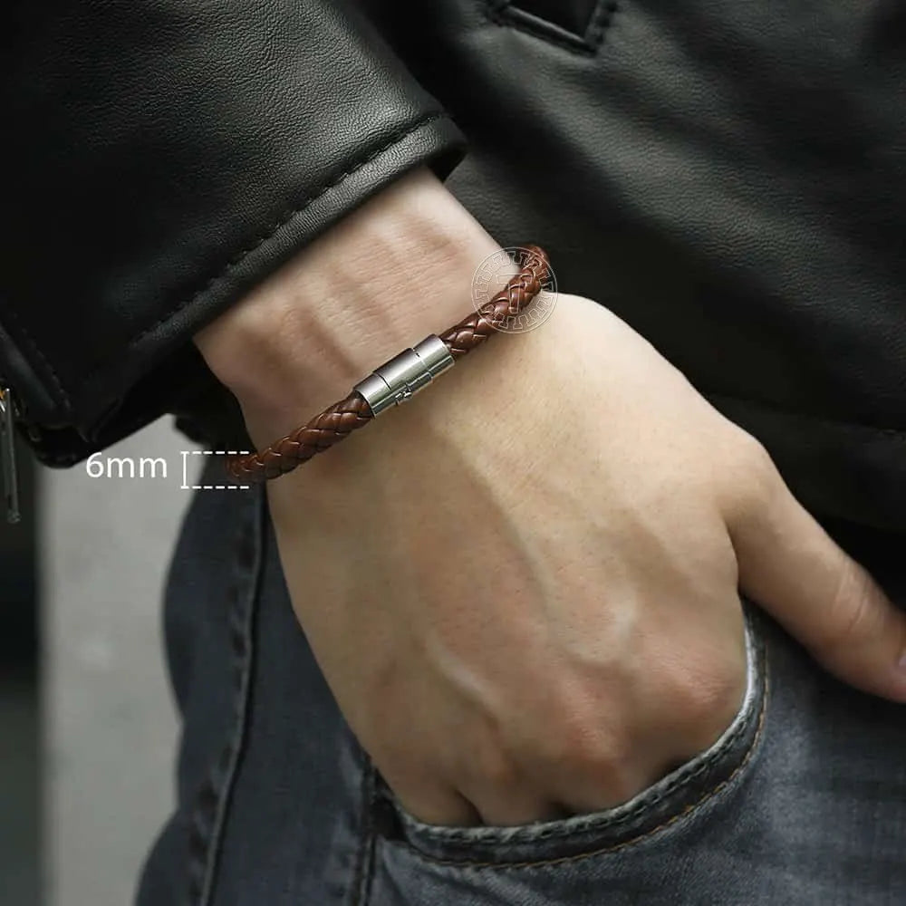 Black Brown Braided Rope Leather Bracelet For Men Women