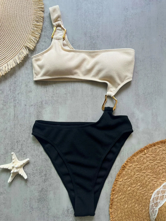 Women's Splicing Asymmetric One Shoulder One Piece Swimsuit