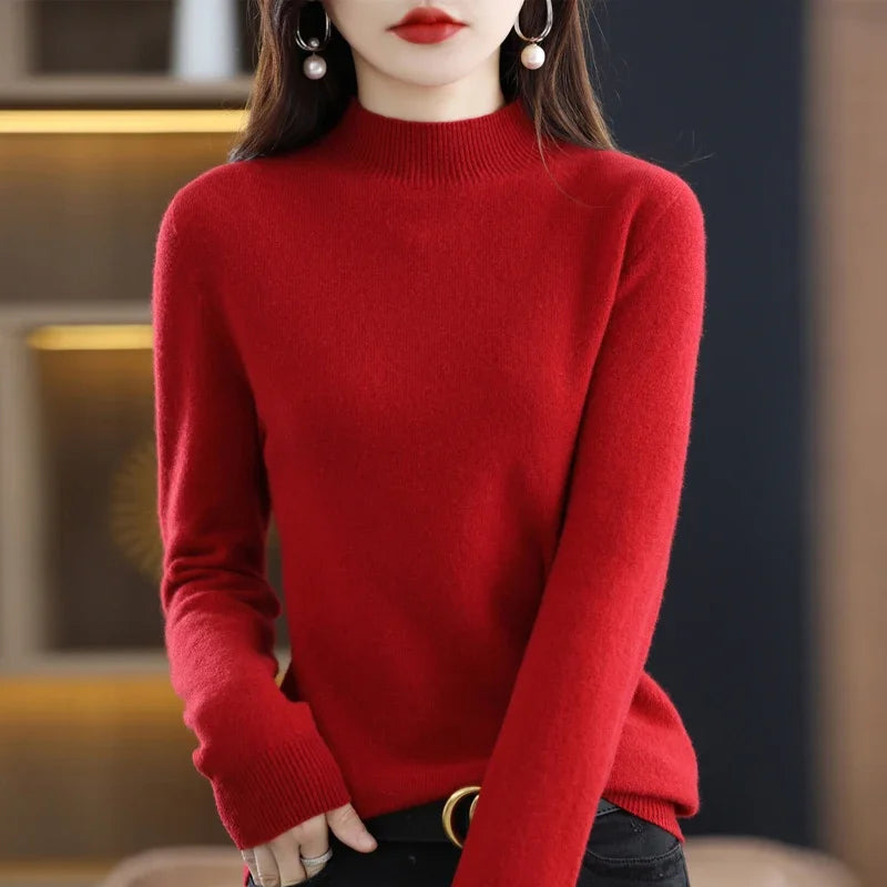 Women's Casual 100% Pure Wool Half-neck Pullover Cashmere Sweater