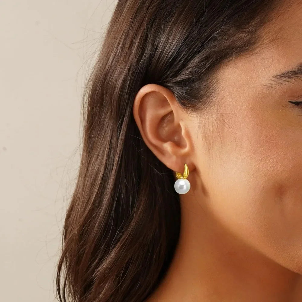 Dainty Gold Pearl Earrings for Women