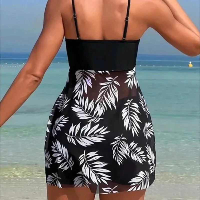 Women's High-waisted Mesh Print Swimsuit