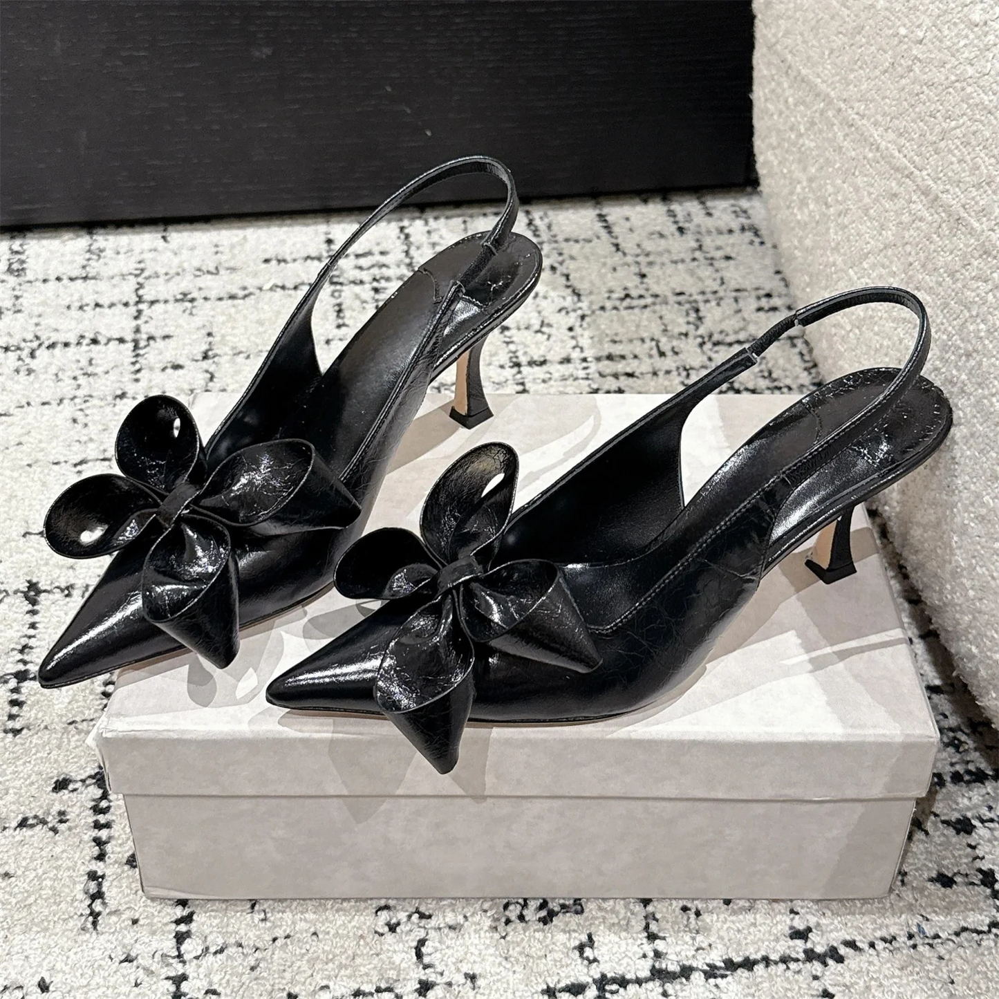 Concise Mules Shoes Genuine Leather Pointed-toe Flat Heel Sandals