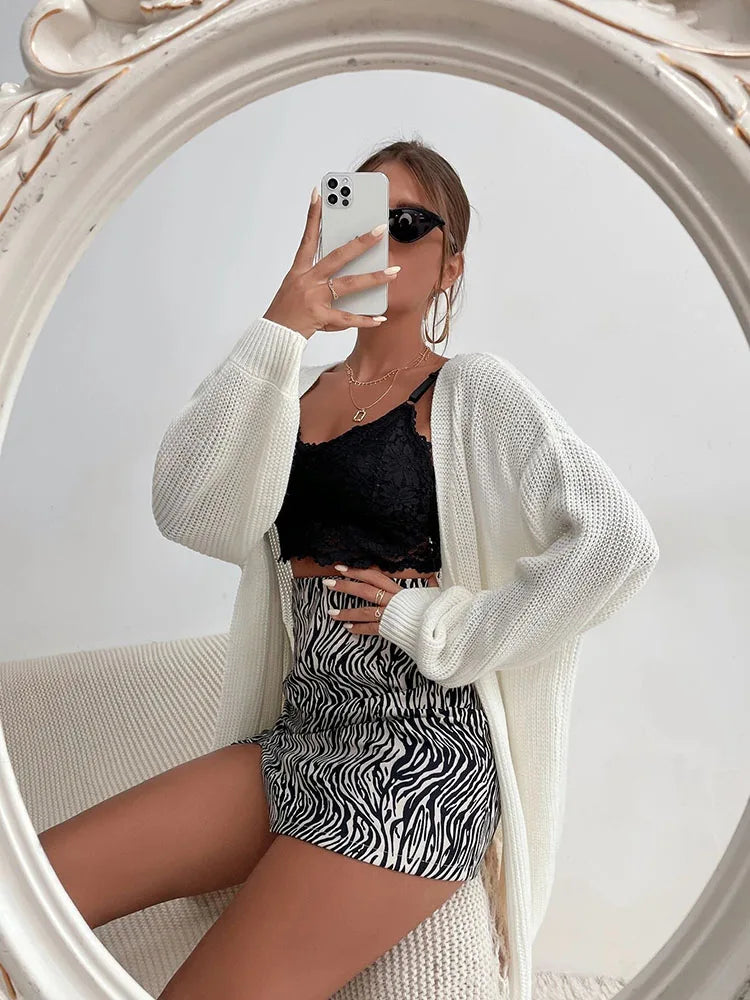 Women's Solid Color Medium to Long Length Cardigan Knit Sweater