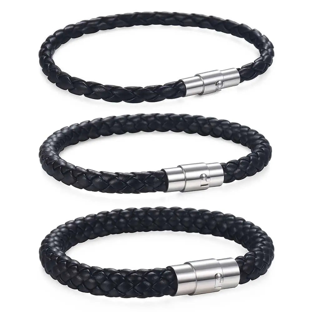 Black Brown Braided Rope Leather Bracelet For Men Women