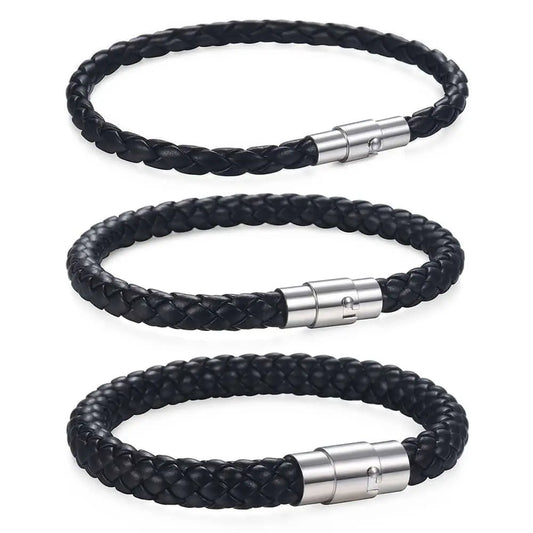 Black Brown Braided Rope Leather Bracelet For Men Women