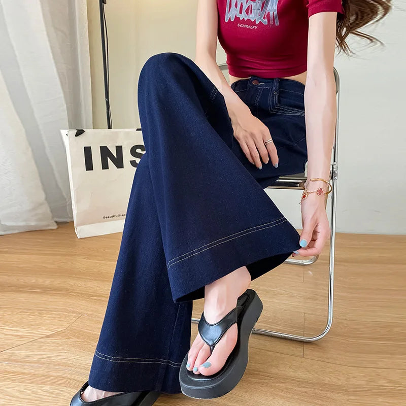 Women's Dark Blue Wide Leg Loose Jeans