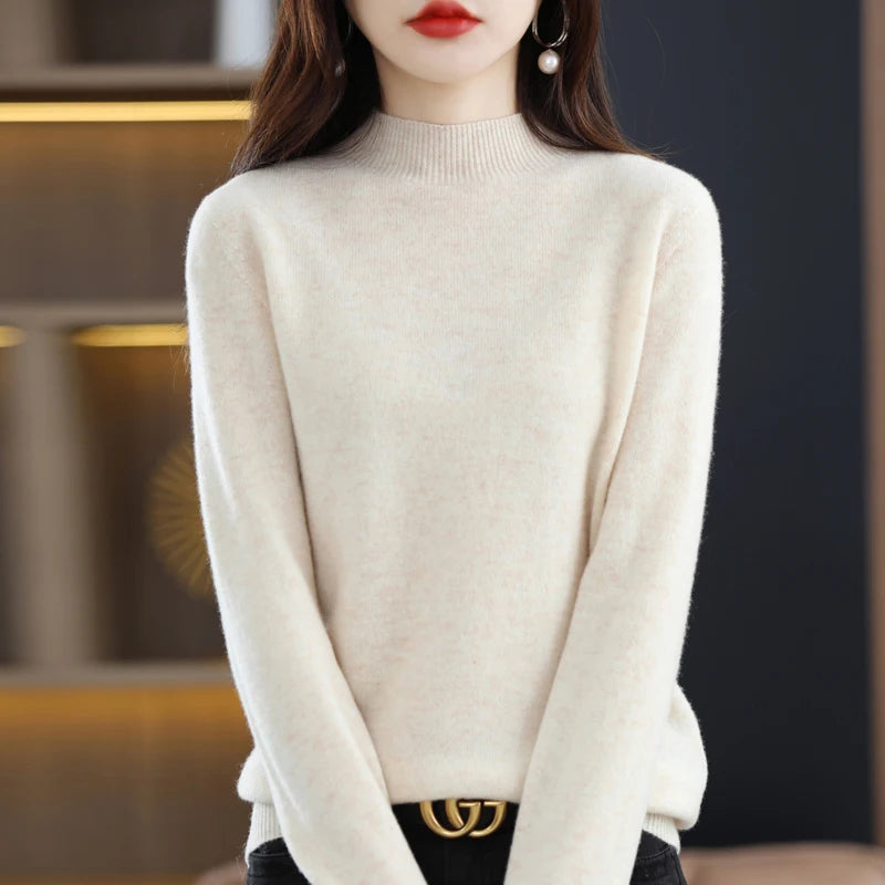 Women's Casual 100% Pure Wool Half-neck Pullover Cashmere Sweater