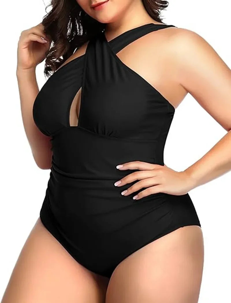 Women's Plus Size One Piece Swimsuits Front Cross