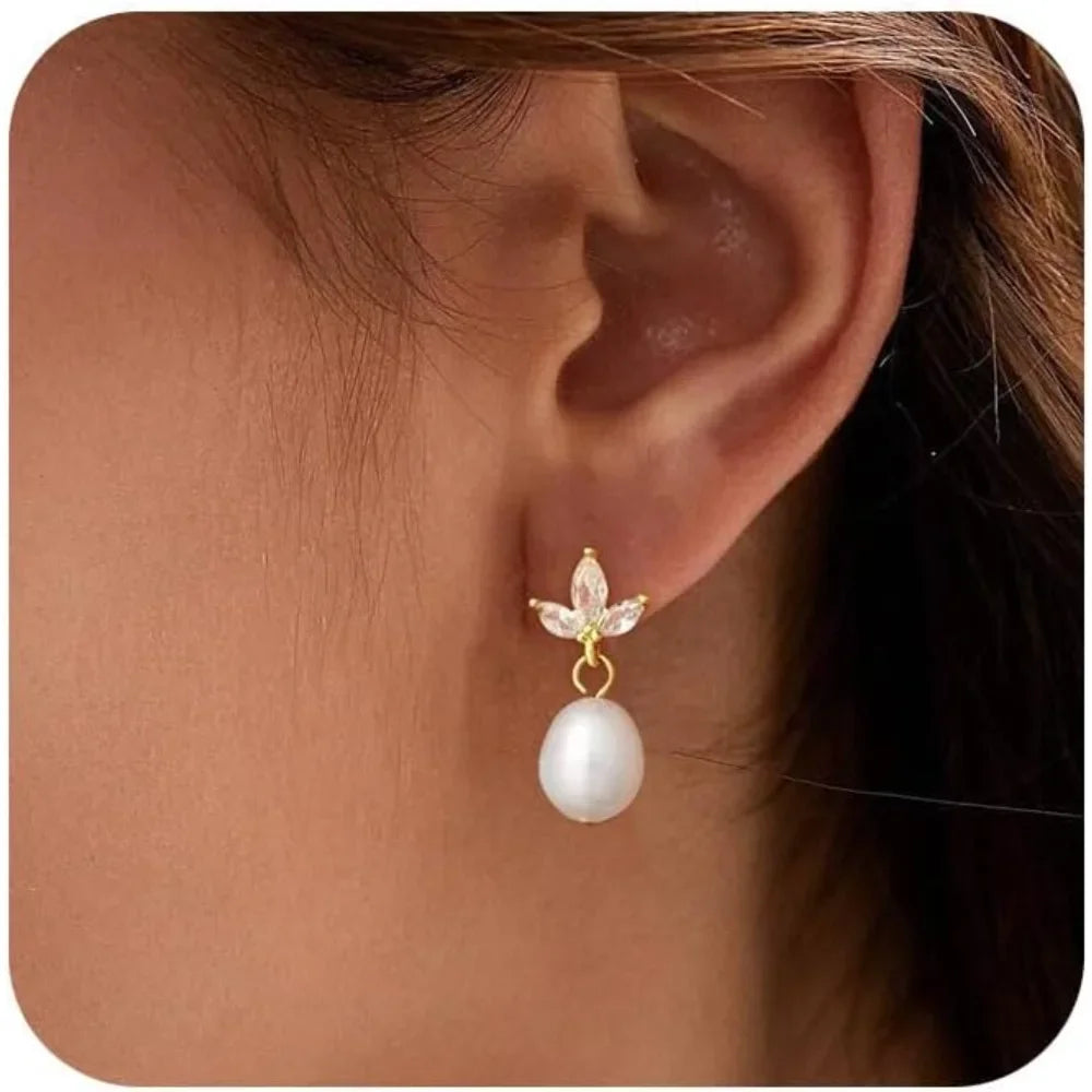 Dainty Gold Pearl Earrings for Women