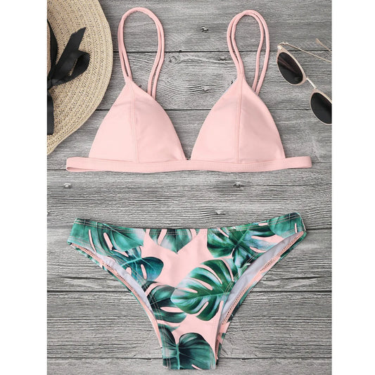 Women's Leaves Print Bikinis Set
