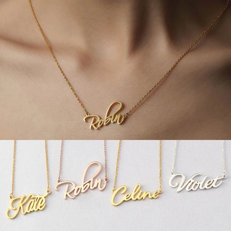 Women's Cursive Personalized Nameplate Pendant Necklace
