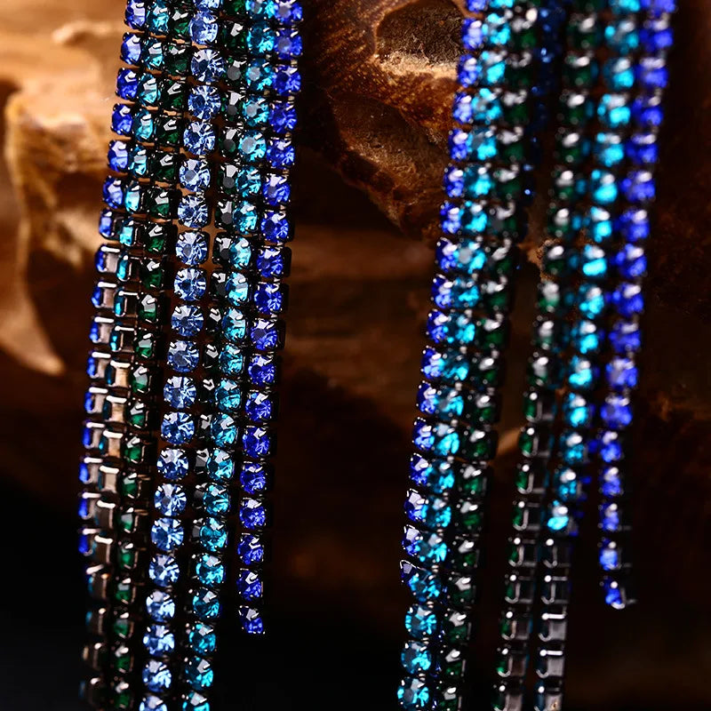 Long Tassel Crystal Earrings for Women