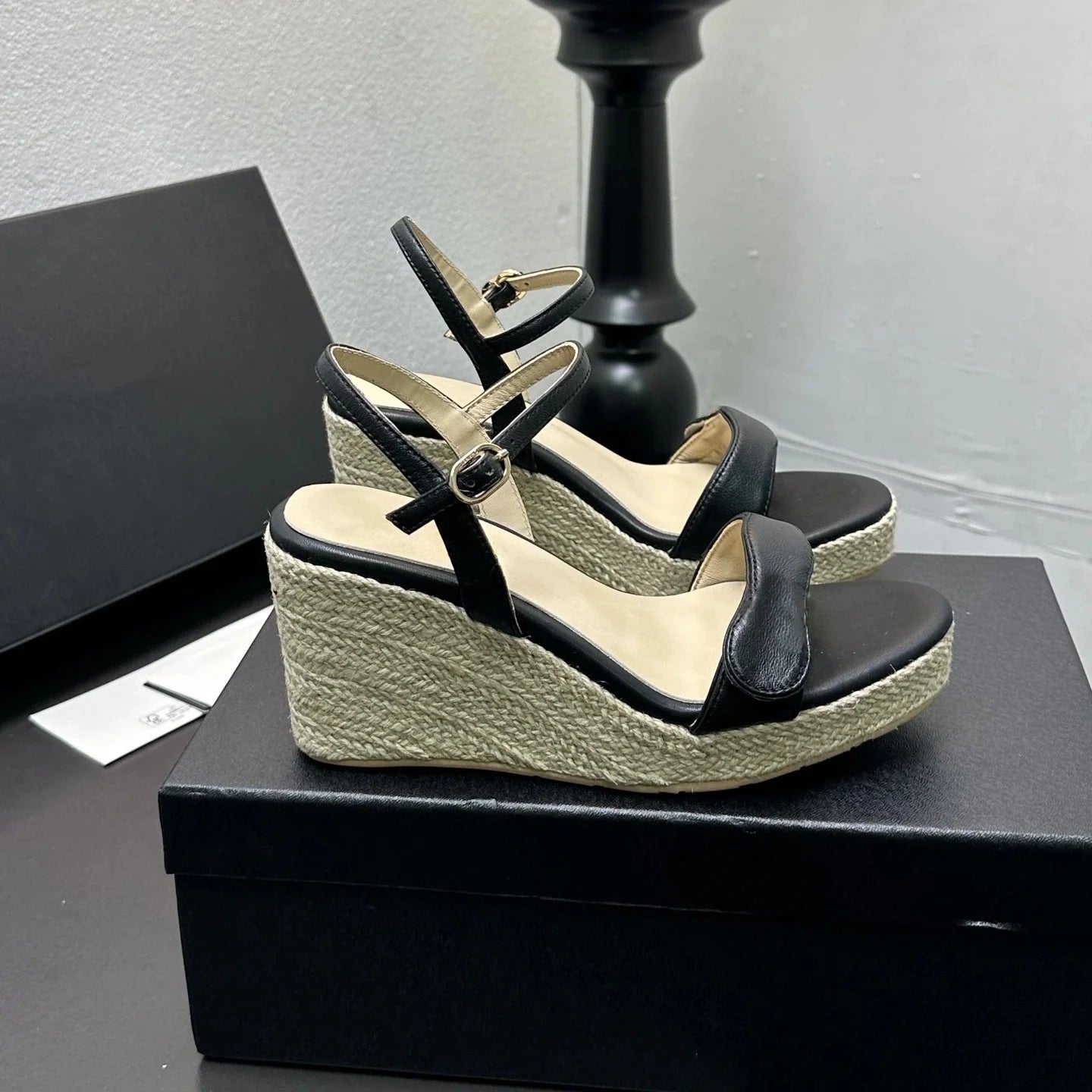 Women Genuine Leather Sandals High Heels Wedges