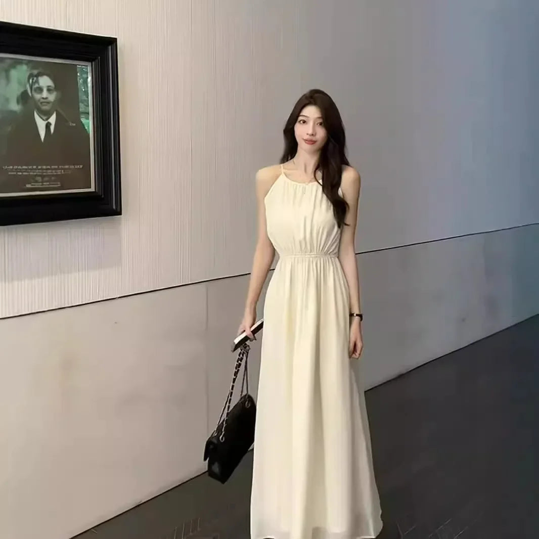 Women's Elegant Halter Neck Off-The-Shoulder Hollow Waist Fitted Tank Dress