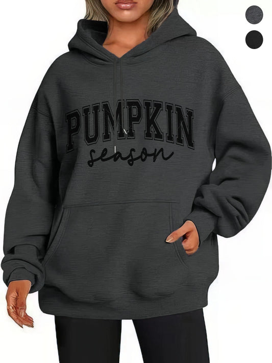 Women’s Loose Fit Black Gray Pumpkin Season Hoodie