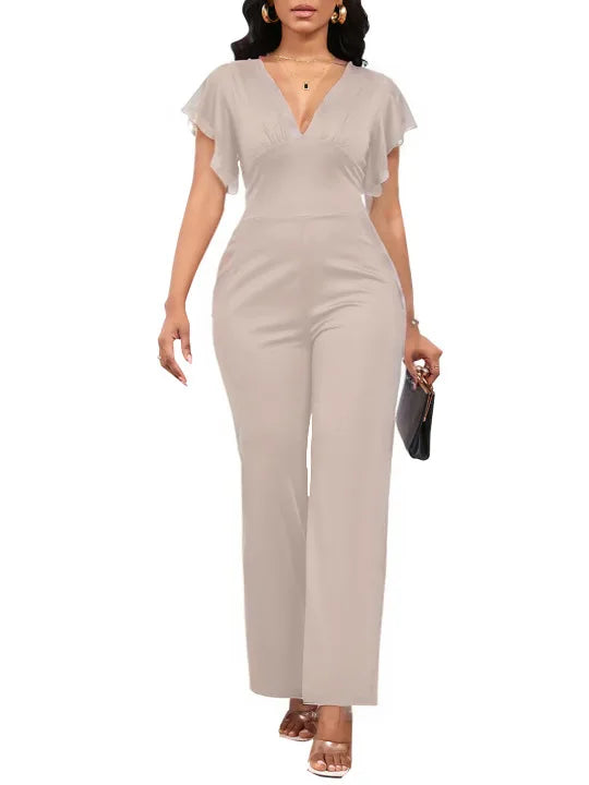 solid color dark V-neck women's jumpsuit